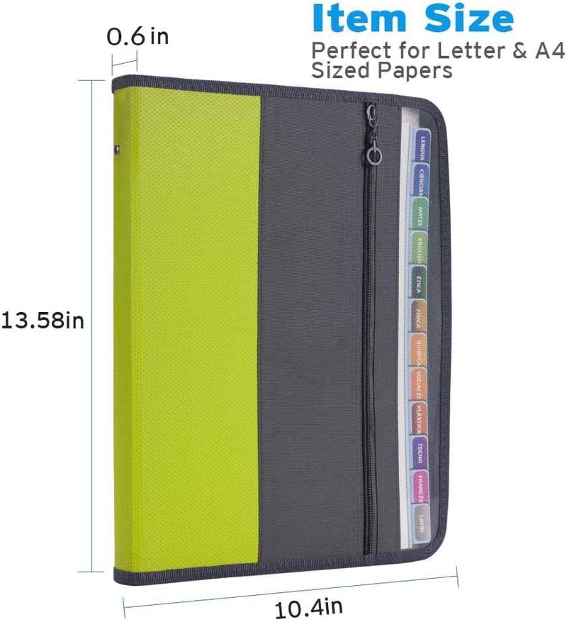 Sooez Accordion File Organizer with Safe Zipper, 12 Pocket Expanding File Folder with Front Pencil Pouch, Portable Monthly Paper Bill Tax Receipt Organizer, School Office Supplies, Letter Size, Green - Image 5